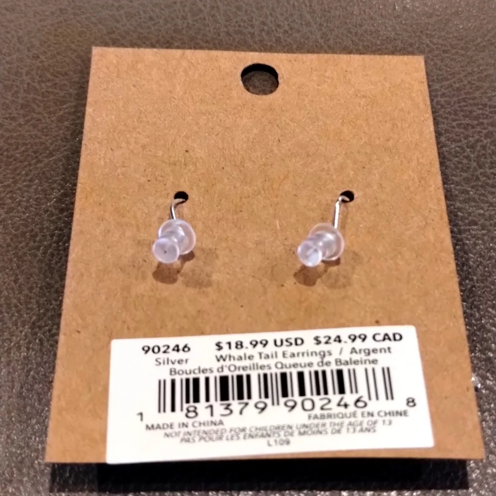 Silver Earrings- Cubic Zirconia Whale Tail Earrings Amanda Blu NWT - Picture 3 of 9